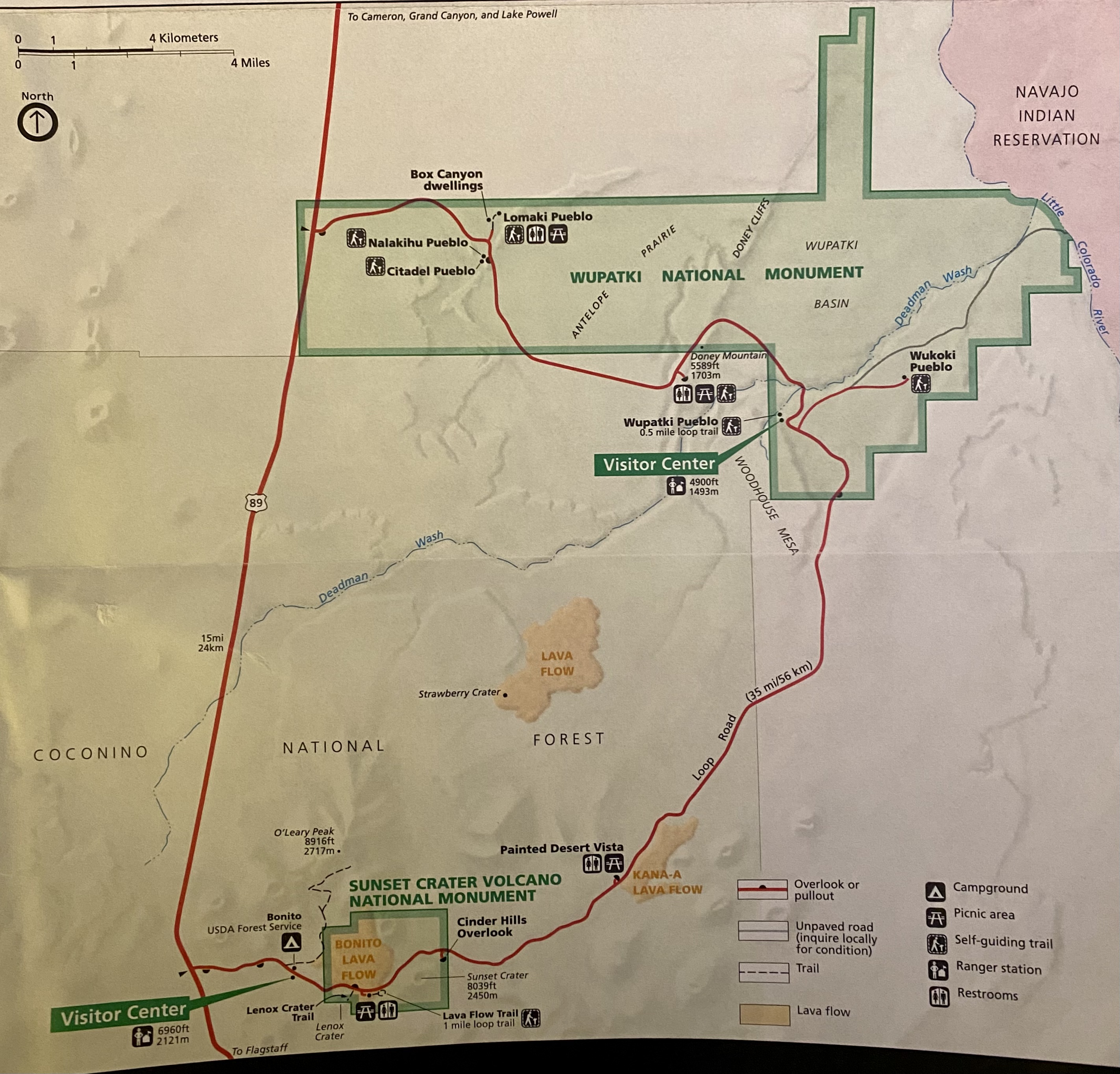 Map of sunset crater and wupatki