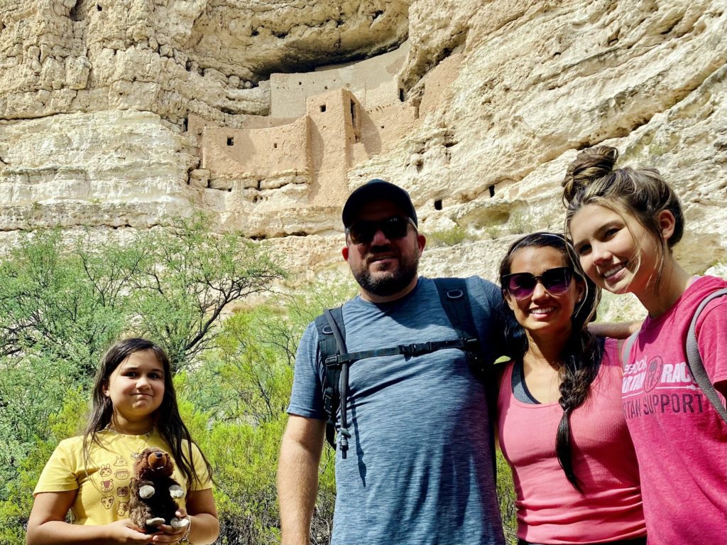 Family pin in front of Montezuma castle