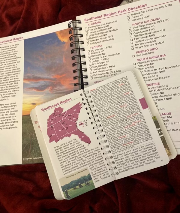 Lists of each national park in each region in passport book